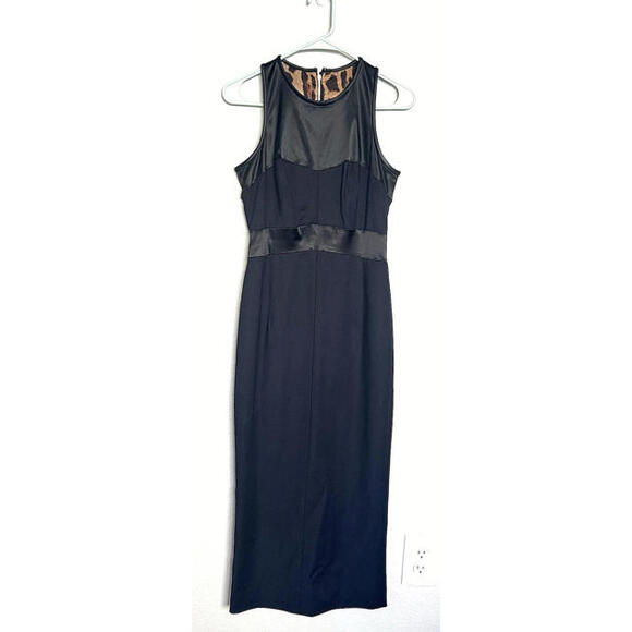 Dresses & Skirts - Dolce & Gabbana Black Sheath Dress 42 Midi Sleeveless Satin Panel Leopard Lining